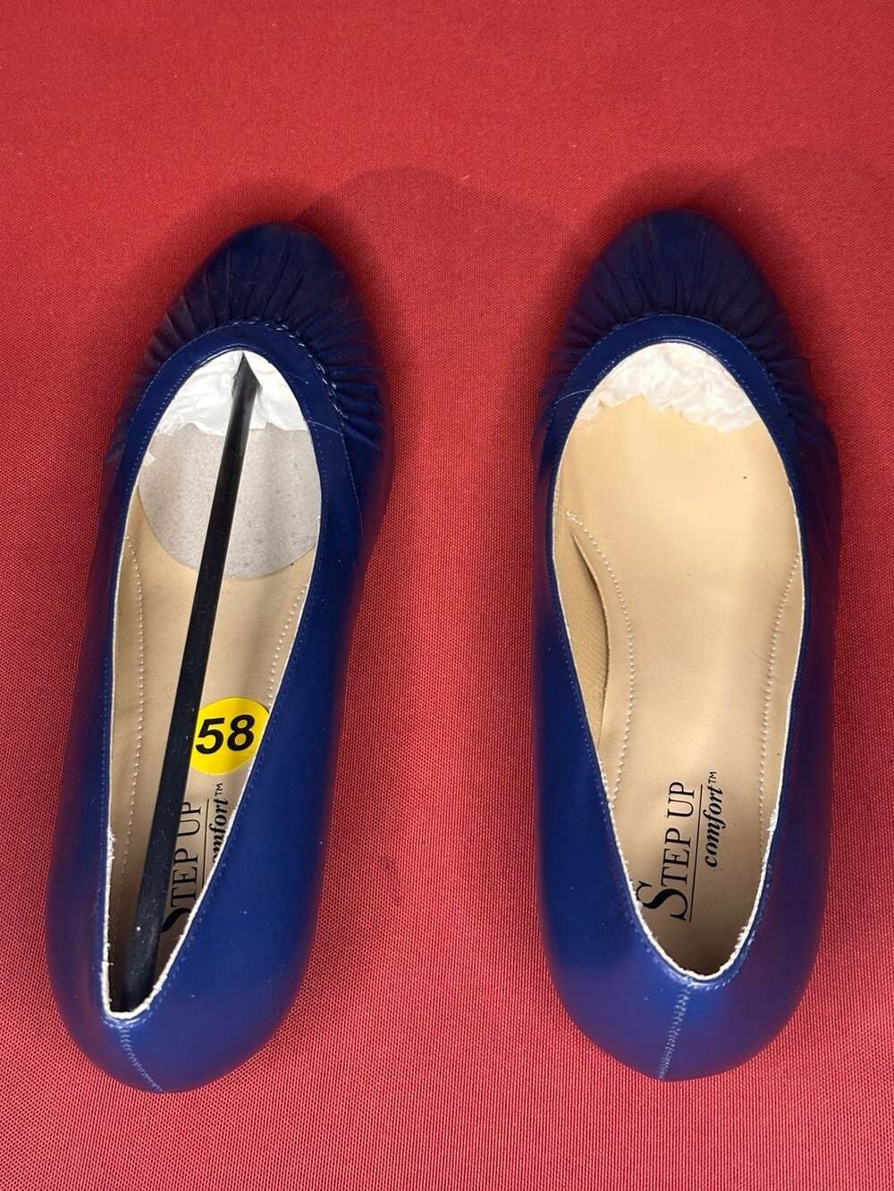 Step Up Comfort Women's Navy Blue Pleated Leather Kitten Heel Pumps Size 10W
